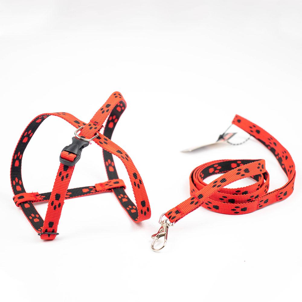 Шлея з повідцем "Пухнастики" (червона) 1,2 м, фото 1