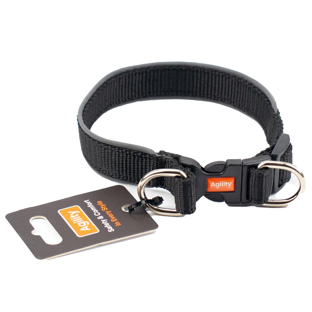 Нашийник "Agility" нейлоновий зі світловідбивним кантом та пласт.пряж. подвійний 20мм 320-360мм, чорний, фото 1