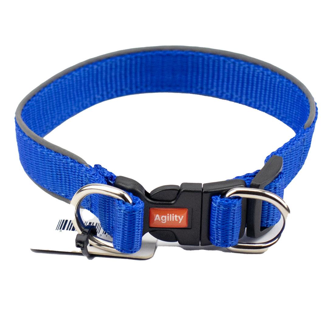 Нашийник "Agility" нейлоновий зі світловідбивним кантом та пласт.пряж.подвійний 20мм 320-360мм, синій, фото 1