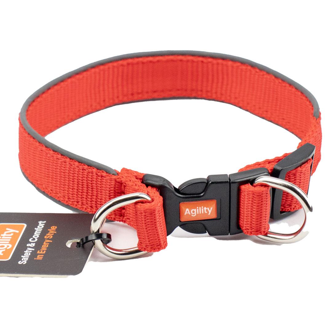 Нашийник "Agility" нейлоновий зі світловідбивним кантом та пласт.пряж.подвійний 20мм 320-360мм,червоний, фото 1