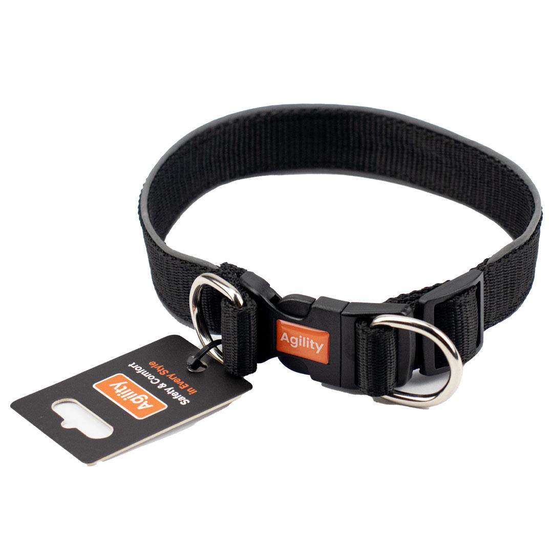 Нашийник "Agility" нейлоновий зі світловідбивним кантом та пласт.пряж.подвійний 25мм 430-470мм, чорний, фото 1
