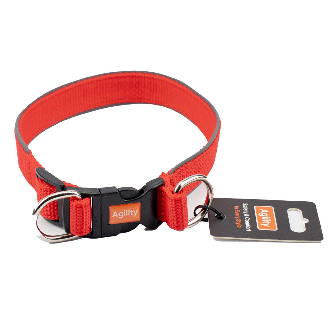 Нашийник "Agility" нейлоновий зі світловідбивним кантом та пласт.пряж.подвійний 25мм 430-470мм,червоний, фото 1
