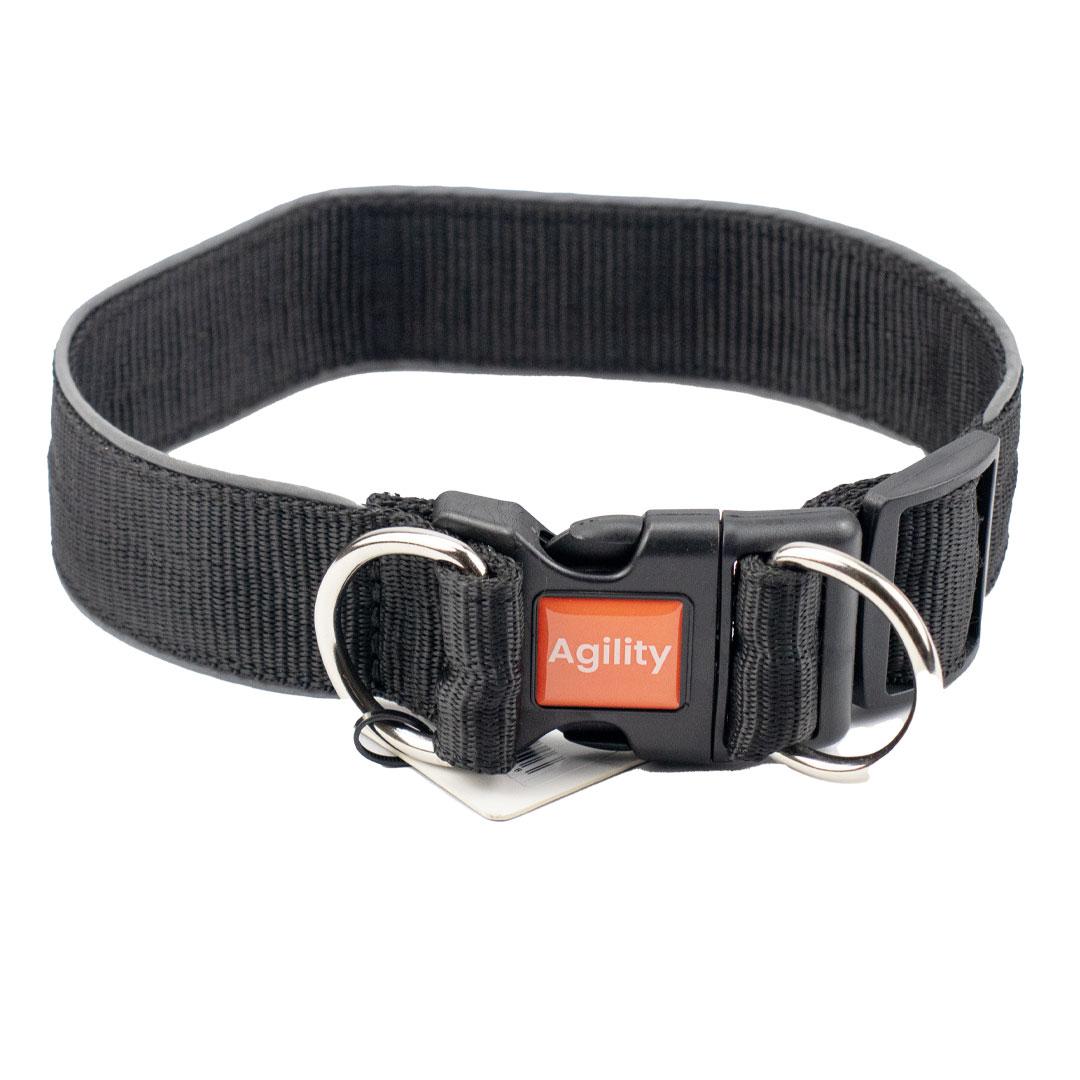 Нашийник "Agility" нейлоновий зі світловідбивним кантом та пласт.пряж.подвійний 40мм 470-510мм, чорний, фото 1