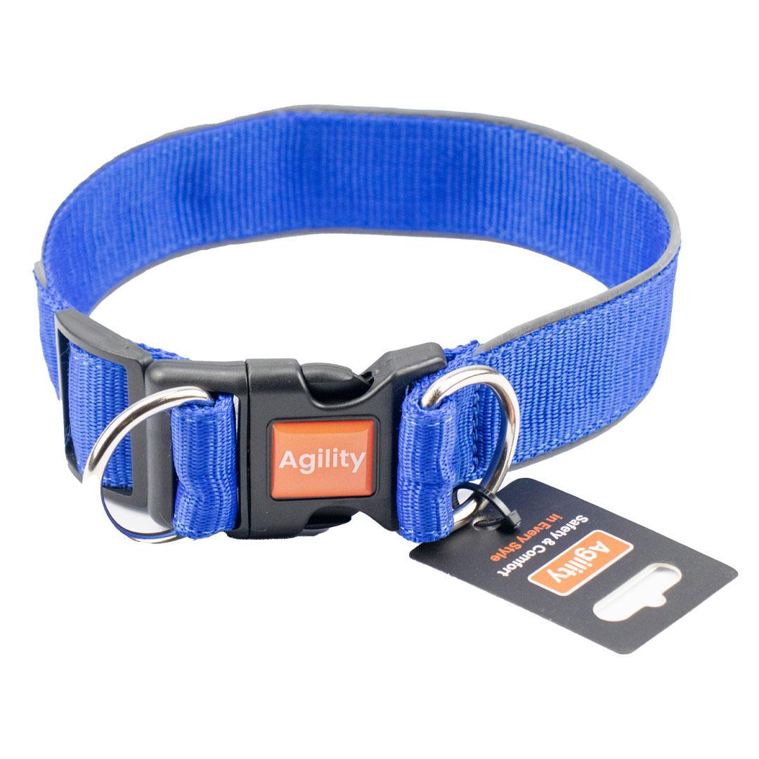 Нашийник "Agility" нейлоновий зі світловідбивним кантом та пласт.пряж.подвійний 40мм 470-510мм,синій, фото 1