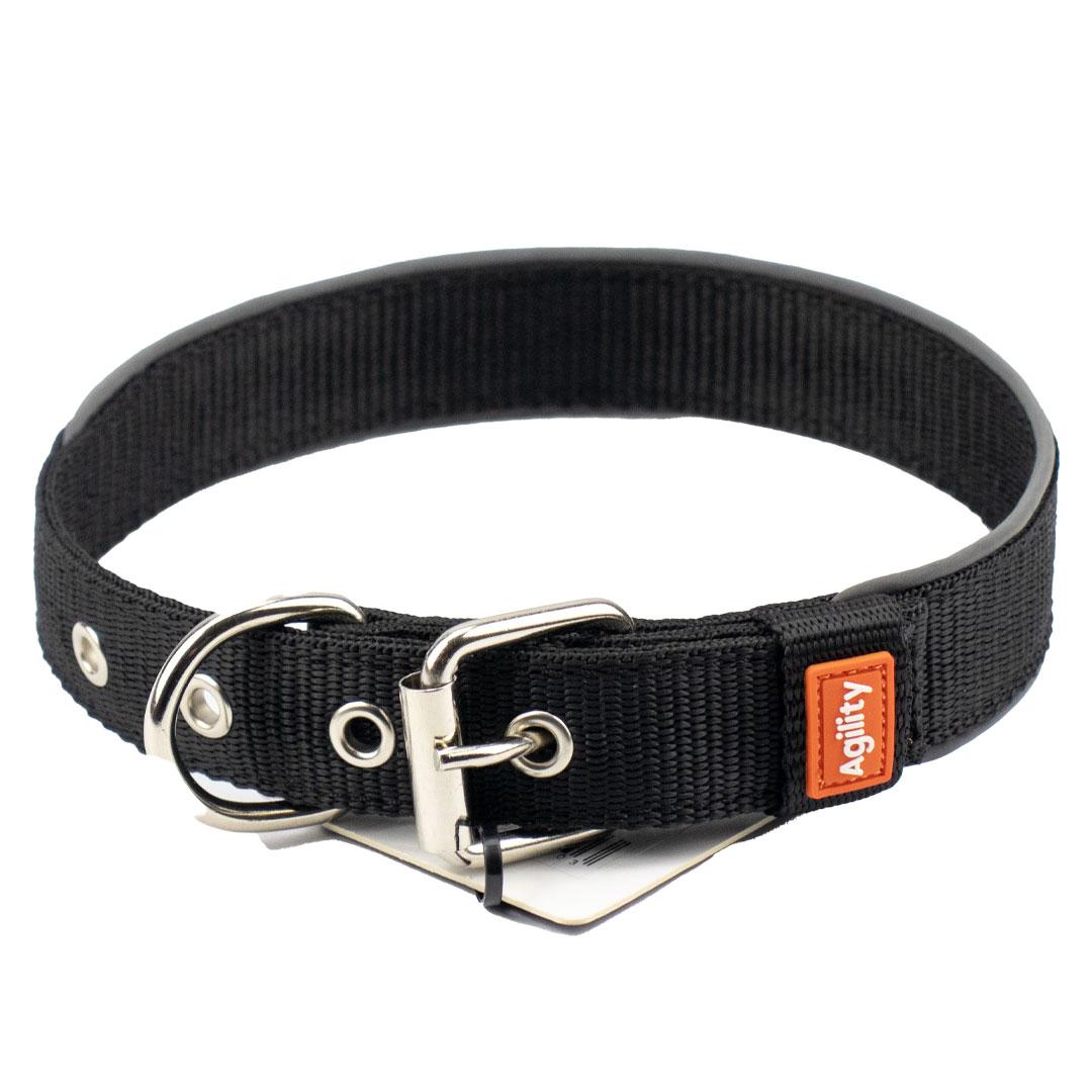 Нашийник "Agility" нейлоновий із світловідбивним кантом, подвійний 25мм 380-460мм, чорний, фото 1