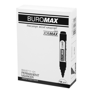 Маркер Buromax водостійкий чорний, 2-4 мм, масляна основа, 12 шт, фото 1