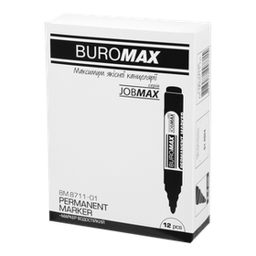 Маркер Buromax водостійкий чорний, 2-4 мм, масляна основа, 12 шт