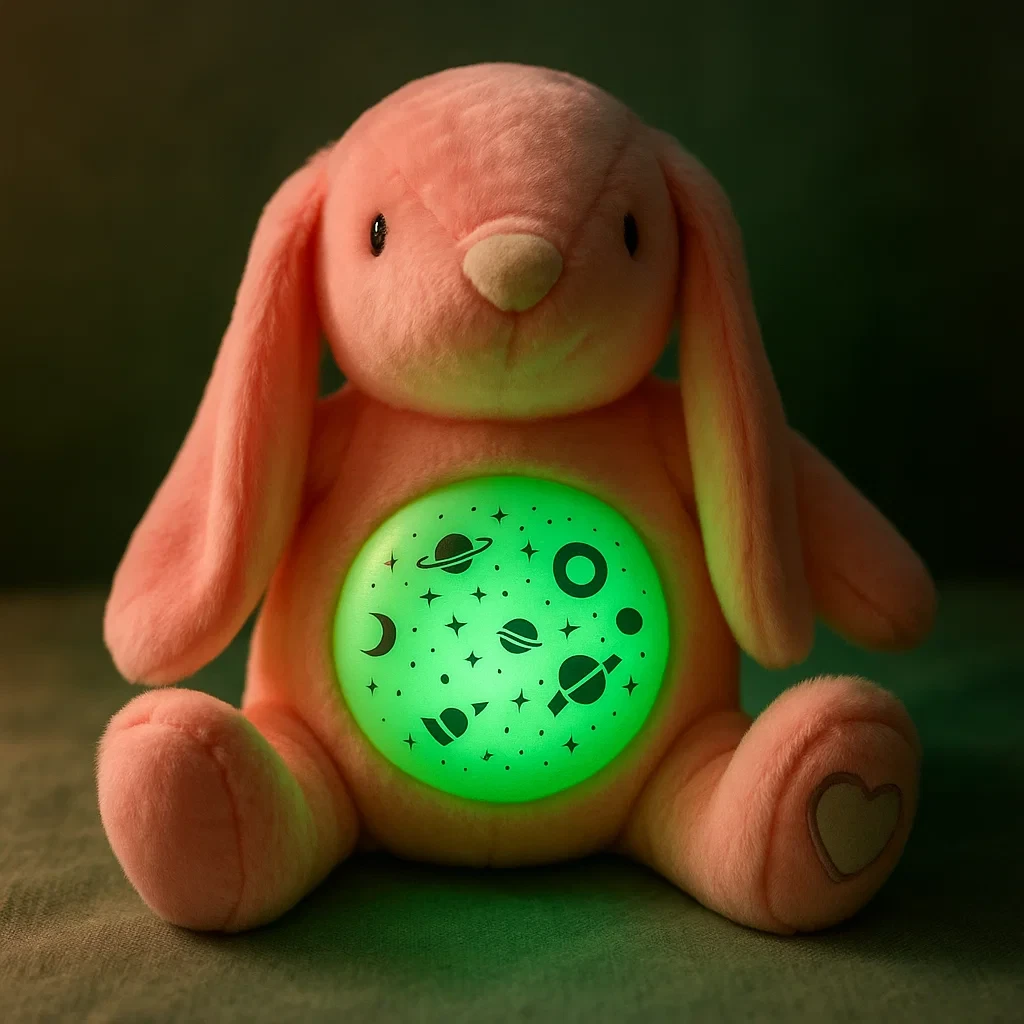 Іграшковий нічник Кролик Плюшеве звірятко світильник немовляті для сну Грає 7 мелодій Підсвічування неба 3 кольорами, фото 1