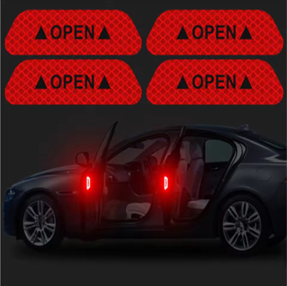 Світловідбивні наклейки для дверей автомобіля з написом "Open" 4 шт колір червоний