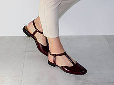 Туфельки слінгбеки балетки з відкритою пяткою шкіряні лаковані бордові