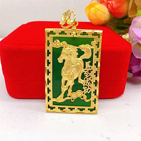 Позолочена підвіска Кінь із Нефритом для Здоров'я, удачі, з мантрою Процвітання й Перемоги Малайзія