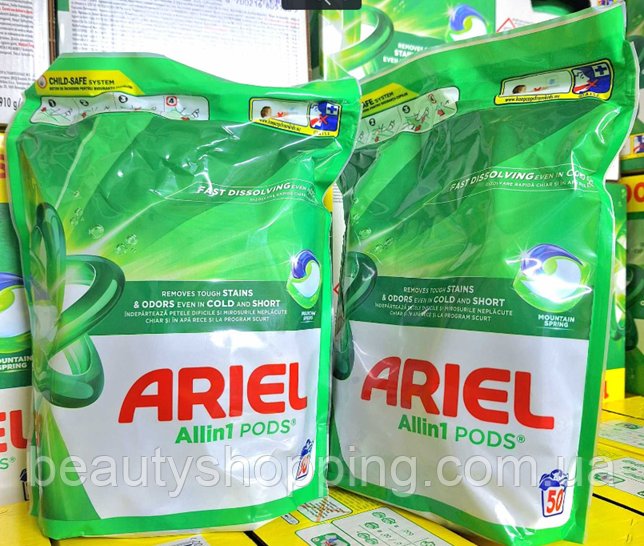 Ariel Mountain Spring all in 1 pods аріель гірське джерело капсули для прання 50 штук