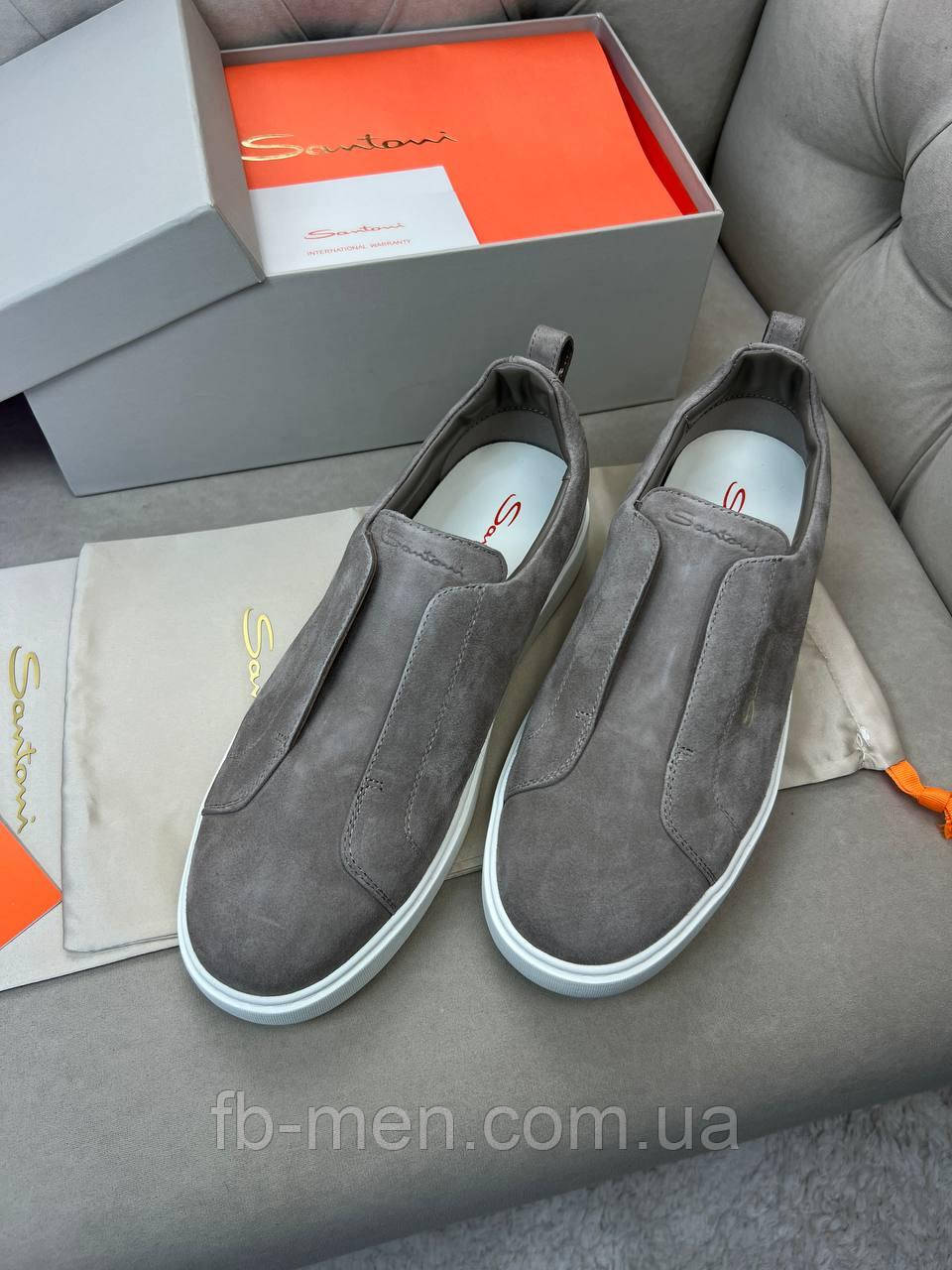 Сліпони Santoni без шнурівки чоловічі замшеві мокасини туфлі, фото 1