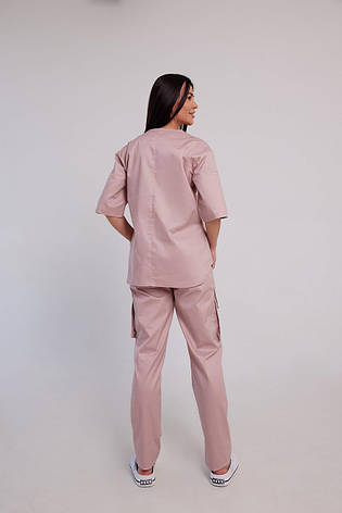 Жіночий медичний костюм Elit Cotton Мирослава пудра - Костюм косметолога - Костюм масажиста, фото 3