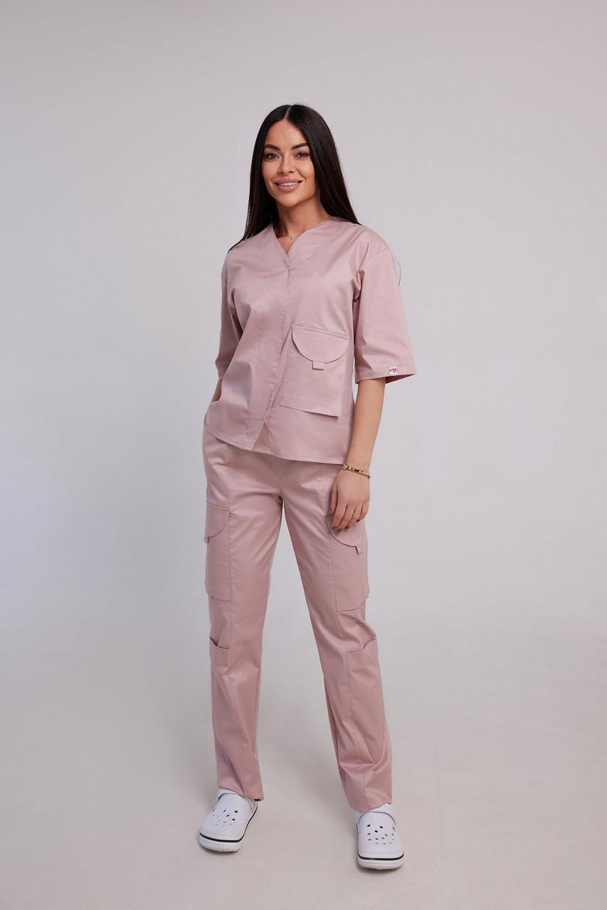 Жіночий медичний костюм Elit Cotton Мирослава пудра - Костюм косметолога - Костюм масажиста