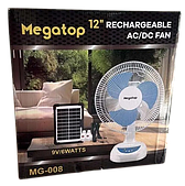 Вентилятор на сонячній батареї Megatop MG008 12" 6Вт USB 9V 4500мАч + 2 LED лампи з автообігом