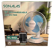 Вентилятор на сонячній батареї Sonalas SL662 12" + 2 Led лампи (2 швидкості) авто обертання 6Вт USB 9V/4500мАч