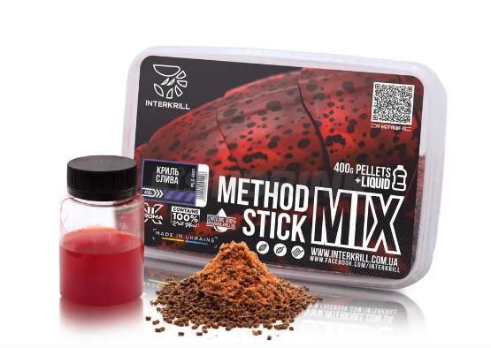 Пеллетс INTERKRILL Method Stick Mix, + (Ліквід 50 г) 400 г. Криль-Слива, фото 1