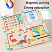 Дитяча логічна дошка дерев'яна іграшка монтессорі 20 карток із завданнями Цифри Англ букви Магнітні ігри, фото 7