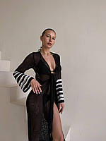 Женская пляжная туника в сетку черным цветом женское пляжное платье под купальник черная накидка для пляжа