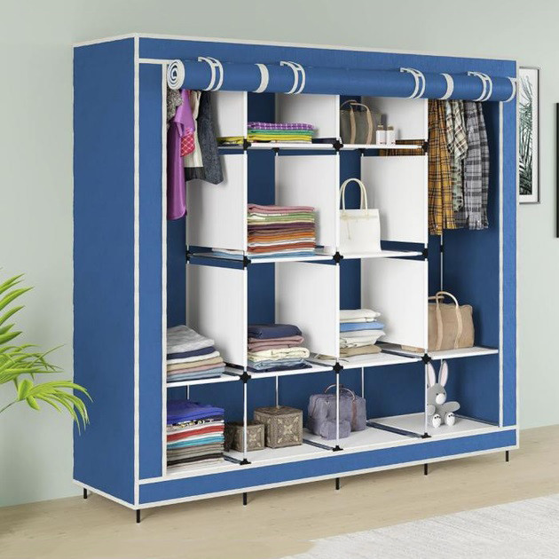 Складна тканинна шафа для одягу 170*45*170см Storage Rack, універсальна тканинна шафа для RS-513 речей Синій