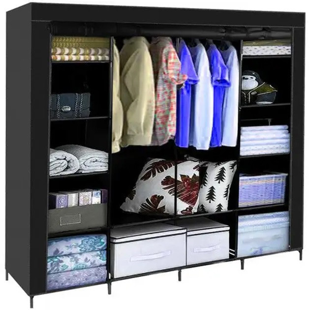Складна тканинна шафа для одягу 170*45*170см Storage Rack, універсальна тканинна шафа для NZ-300 речей Чорний