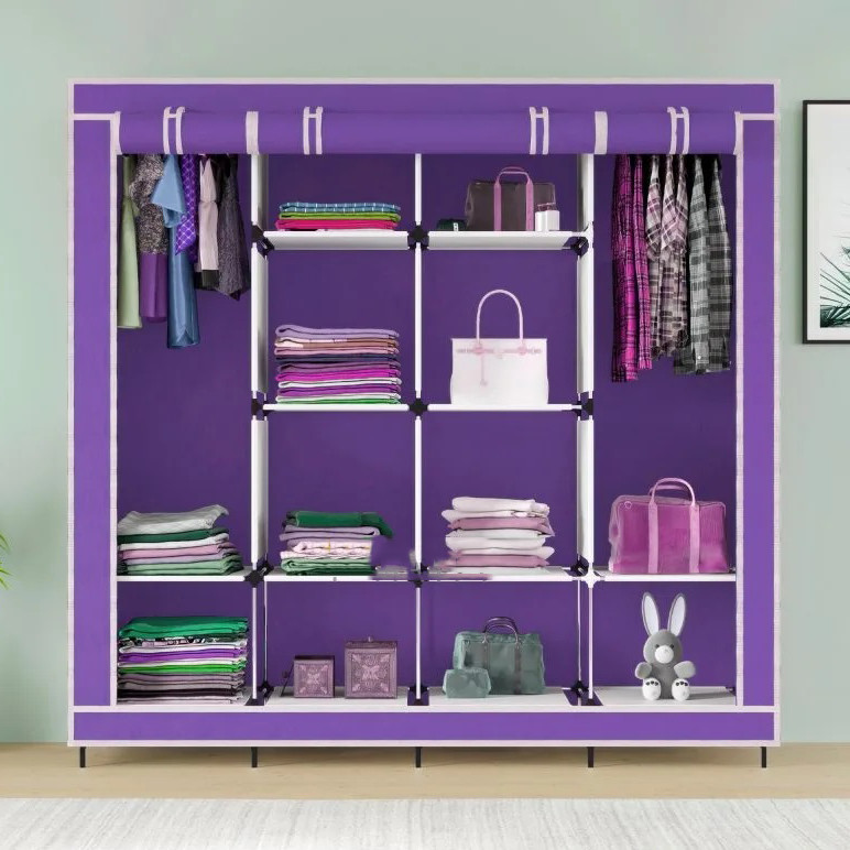Складна тканинна шафа для одягу 170*45*170см Storage Rack, тканинна шафа для YI-782 речей Фіолетова