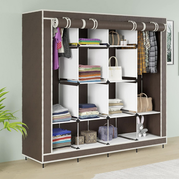 Складна тканинна шафа для одягу 170*45*170см Storage Rack, тканинна шафа для FA-859 речей Коричнева