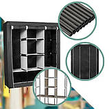 Шафа тканинна 3 секції складана з каркасом STORAGE WARDROBE 175 х 130 х 45 см. HR-672 Колір: чорний, фото 3