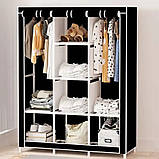 Шафа тканинна 3 секції складана з каркасом STORAGE WARDROBE 175 х 130 х 45 см. HR-672 Колір: чорний, фото 4