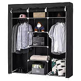 Шафа тканинна 3 секції складана з каркасом STORAGE WARDROBE 175 х 130 х 45 см. HR-672 Колір: чорний, фото 5