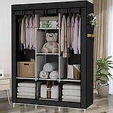 Шафа тканинна 3 секції складана з каркасом STORAGE WARDROBE 175 х 130 х 45 см. HR-672 Колір: чорний, фото 6