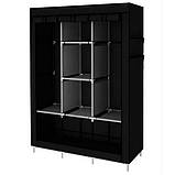 Шафа тканинна 3 секції складана з каркасом STORAGE WARDROBE 175 х 130 х 45 см. HR-672 Колір: чорний, фото 7
