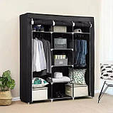 Шафа тканинна 3 секції складана з каркасом STORAGE WARDROBE 175 х 130 х 45 см. HR-672 Колір: чорний, фото 8