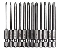 Набір 12шт хрестових і прямих біт для шурупокрутів біти магнітні S2 PH SL 75мм