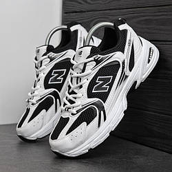 Чоловічі кросівки New Balance 530 White/Black білі з чорним — шкіра та текстиль, весна-літо-осінь