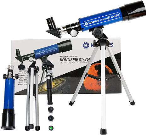 Дитячий телескоп Konus Konusfirst-360 | Компактний і простий в освоєнні телескоп початкового рівня з настільним штативом, фото 1