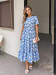 Літнє плаття міді з коротким рукавом і поясом (р. 42-52) 2036001, фото 3
