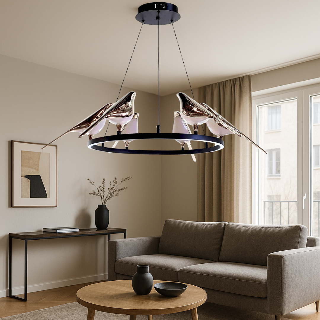 Люстра світлодіодна підвісна з пташками  Artlight 26W до 8 м² колір Хром 21130/6CH, фото 1