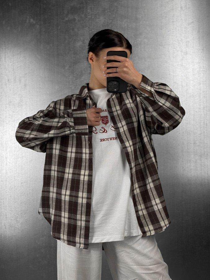 Women's checkered shirt brown/white DL7310, фото 1