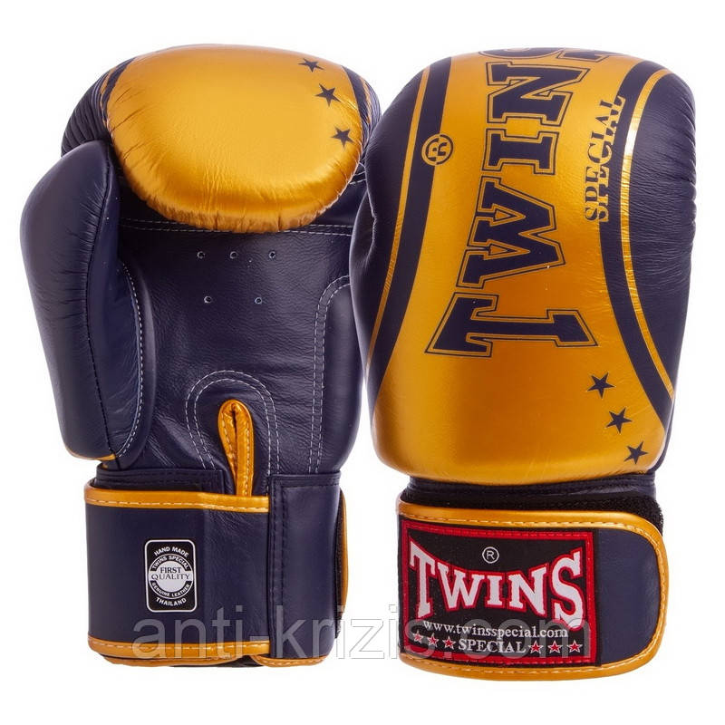 Рукавиці боксерські шкіряні TWINS FBGVL3-TW4 10oz Синій-золотий (Оригінал)