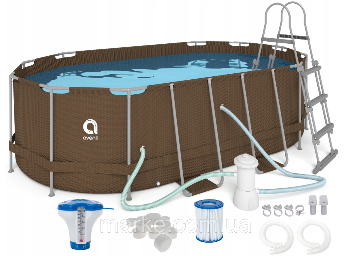 Басейн каркасний, прямокутний Avenli 427x275x100 см. (Brown) 16в1 (2820) (mrk), фото 1