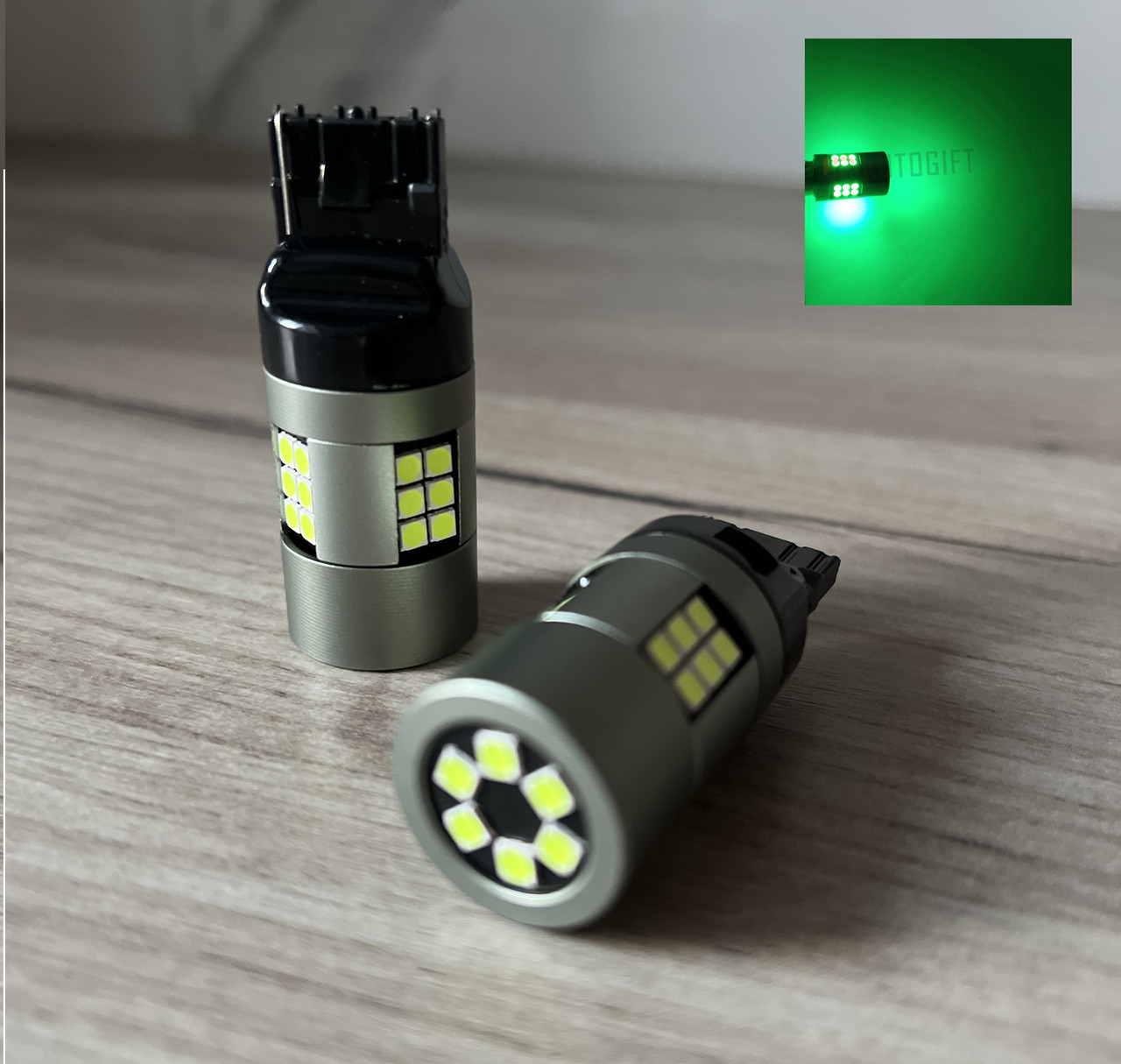 Светодиодные авто LED лампы 3030 30SMD 7440 W21W Canbus для сертификации американских авто USA зеленый
