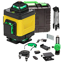 Лазерний нівелір 4D рівень 360 градусів 16 ліній два акумулятори штатив у кейсі зелений промінь