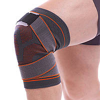 Наколінник бандаж еластичний із фіксувальним ременем SIBOTE ST-960 S-XL 1 шт сірий-жовтогарячий