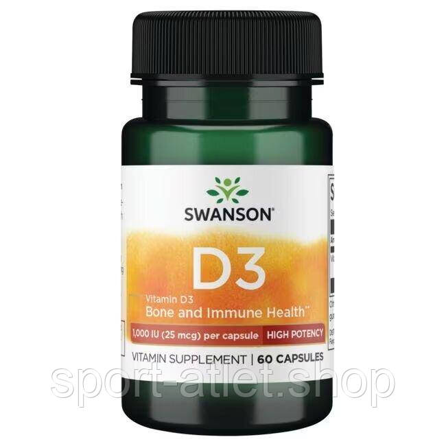 Вітаміни та мінерали Swanson Vitamin D3 1000 IU High Potency, 60 капсул