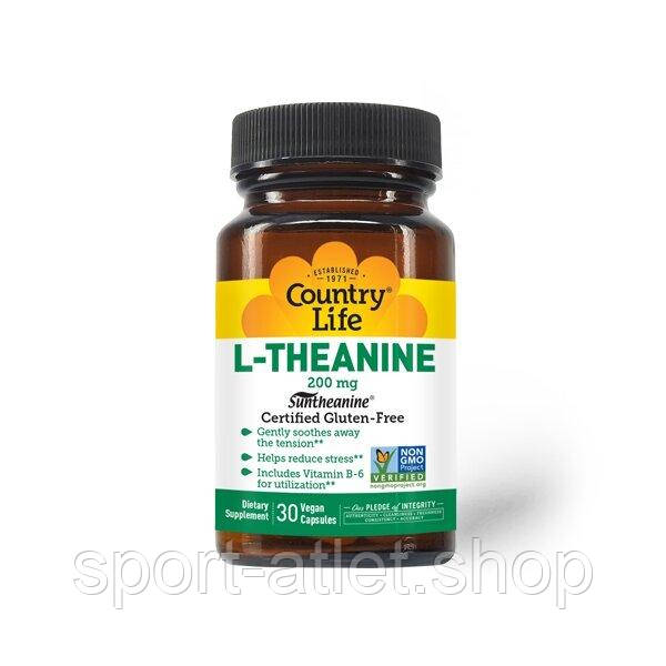 L-теанін, вітамін В6 Country Life L-Theanine 200 mg, 30 капсул, фото 1