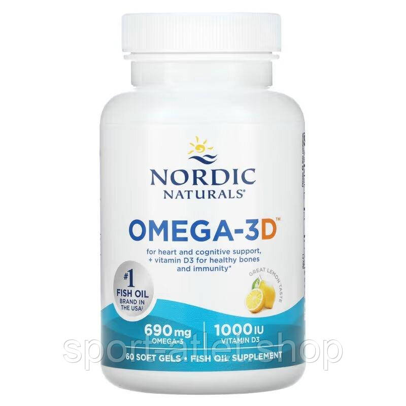 Жирні кислоти Nordic Naturals Omega-3D, 60 капсул - Лимон, фото 1