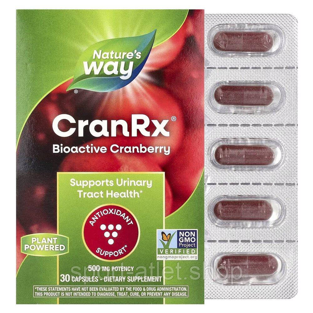 Біоактивна журавлина з пробіотиками Nature's Way CranRx Bioactive Cranberry 500 mg вітамін С, 30 капсул для підтримки сечовивідної, фото 1