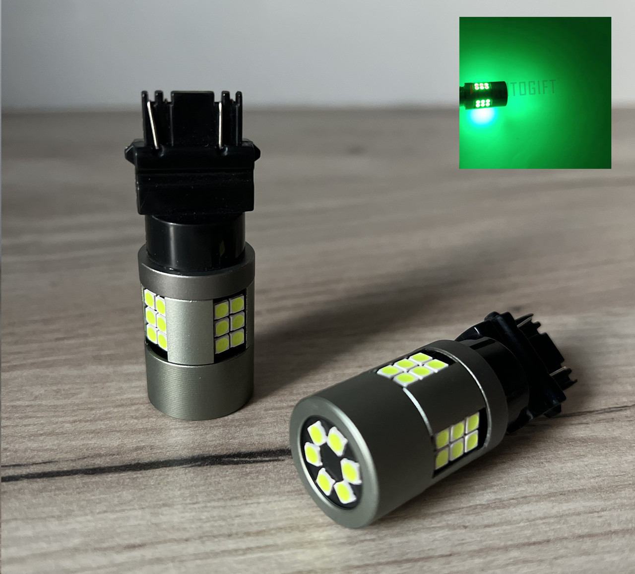 Світлодіодні авто LED-лампи 3030 30SMD T25 P27/7W, 3157 Canbus для сертифікації американських авто USA зелений
